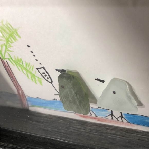 Sea Glass Art Beach Ocean Print Prosecco Wine Tropical Framed Natural Grey - Picture 3 of 9